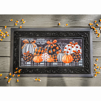 Fall Harvest Elegant Pattern Pumpkins Sassafras Switch 22in.x10in. Non-Slip Outdoor Door Mat