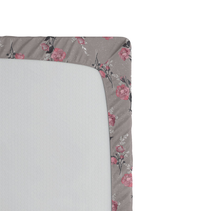 Ambesonne Nature Fitted Sheet Leaves Botanical Style Art, Twin Fitted Sheet, Dimgray Blush Floral