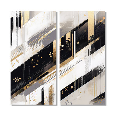 Rayures dorées noires audacieuses - impressions sur toile dorées 2 panneaux