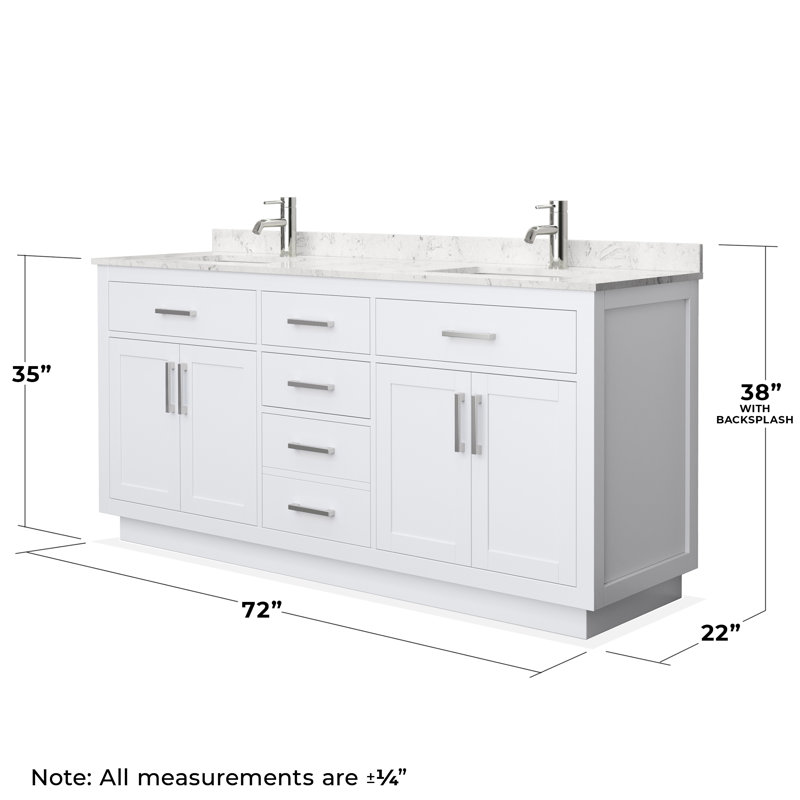 Beckett TK 72'' W Double Vanity, White, Brushed Nickel, Carrara Cultured Marble