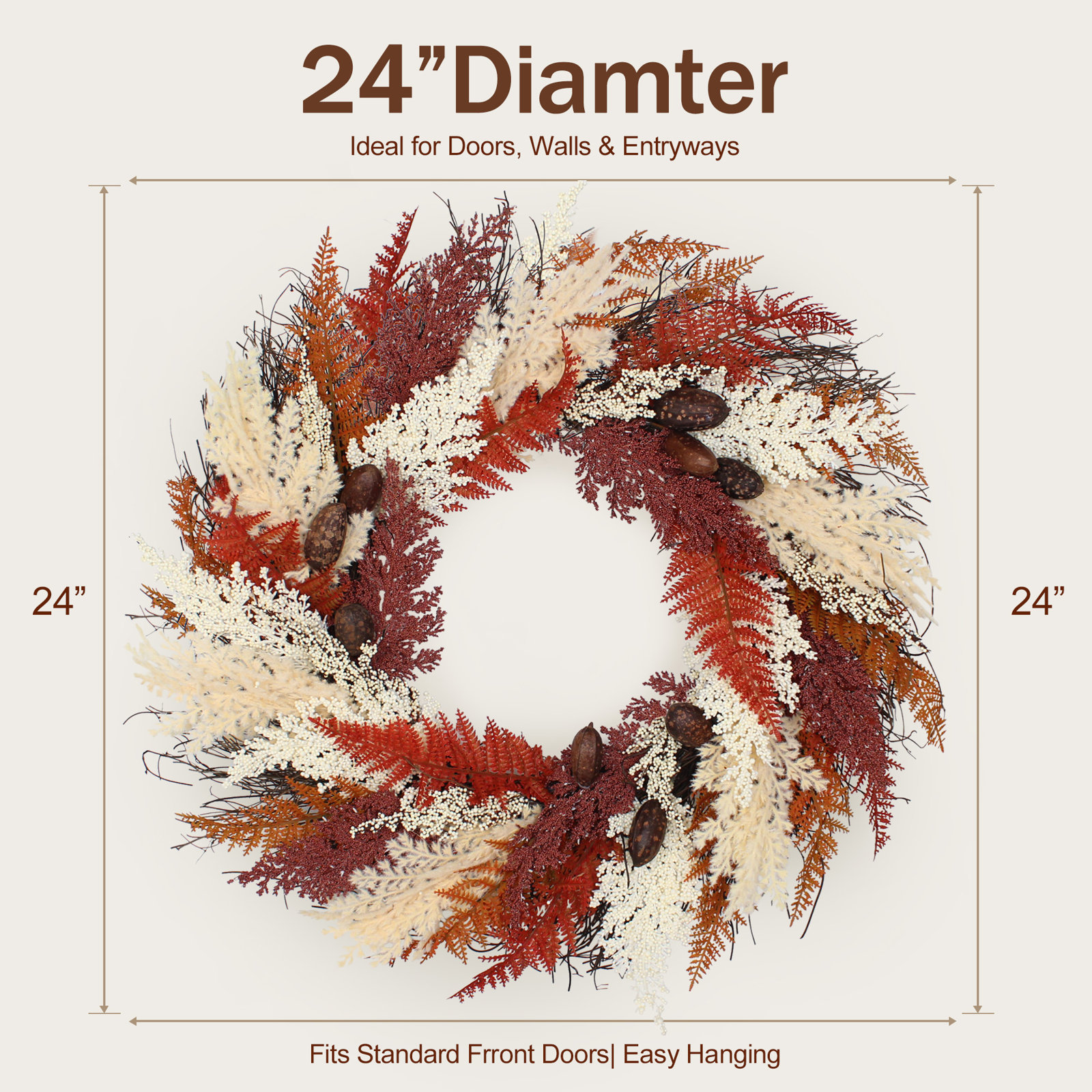 Fall Wreath, 24" Outdoor Fall Decor