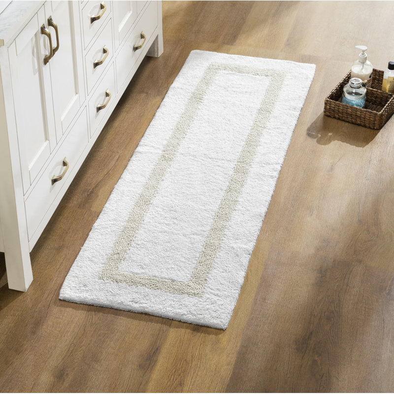 Tapis pour salle de bain réversible 100% coton Widman, Tapis de couloir 20 po x 60 po, Blanc/Ivoire
