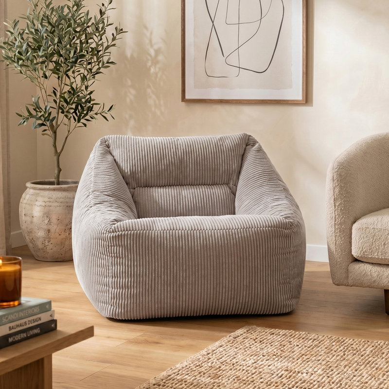 Natalia Corduroy Armchair Bean Bag, Grey