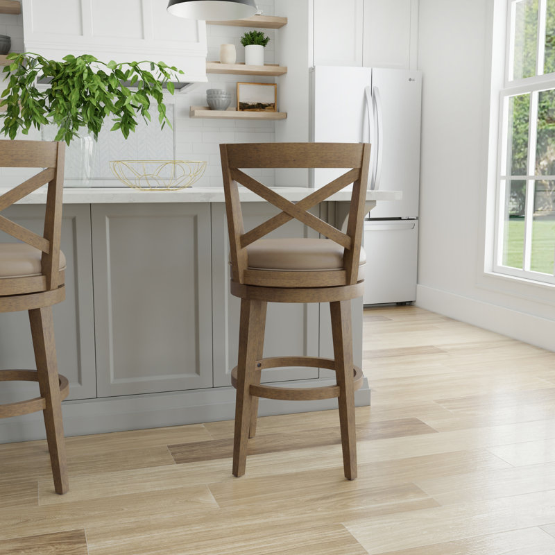 Tabouret pivotant Ewan, Chêne, Tabouret de comptoir (siège d'une hauteur de 26,2