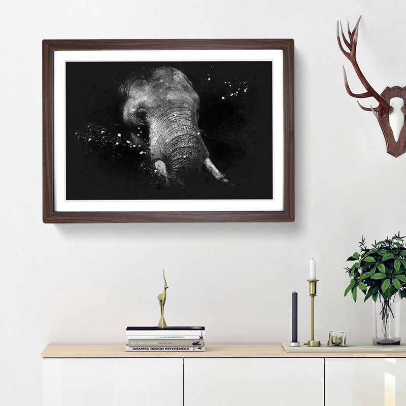 African Elephant - Picture Frame Graphic Art Print, 62cm H x 87cm W x 2cm D, Walnut Framed