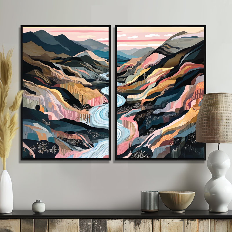 Vibrant Mountain Landscape II - paysages abstraits, impressions sur toile, 2 panneaux, Noir, H 36 po x l 48 po