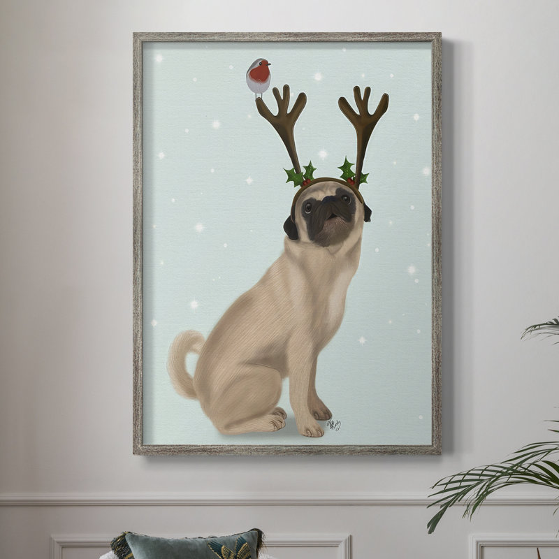 Reproduction encadrée de Noël carlin avec bois et merle - bois massif, H 15 po x l 12 po