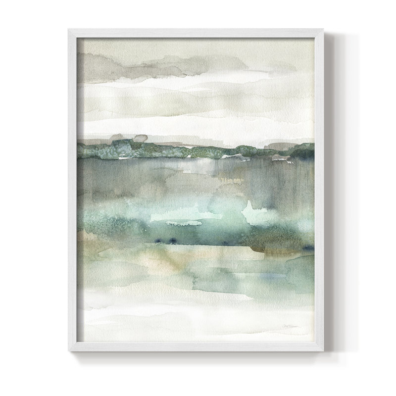 Soft Emerald Harmony Framed Print - Solid Wood, 15" H x 12" W, White