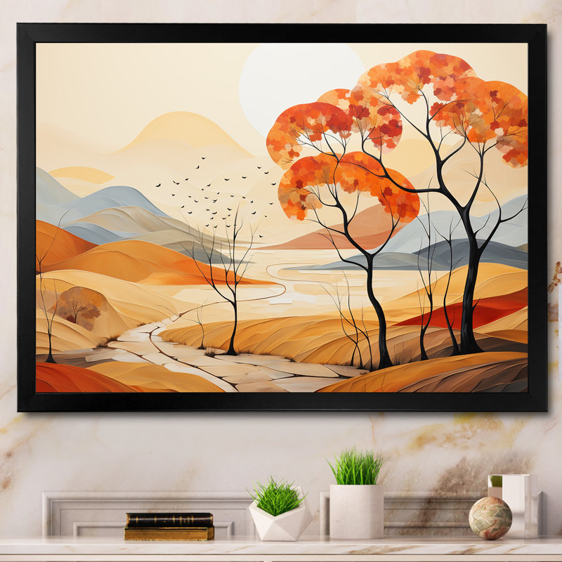 Serene Autumn Lansdcape - Décoration murale paysage abstrait, H 30 po x l 40 po x P 1,5 po, Cadre photo noir