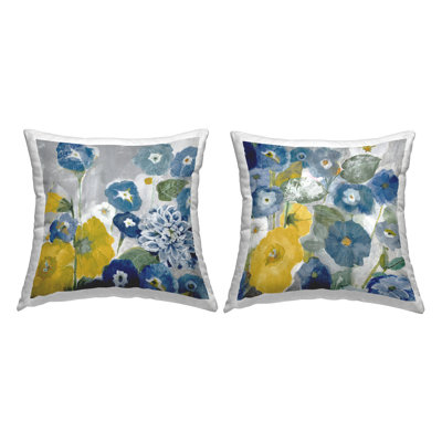 Blue Yellow Morning Glory Flowers Printed Throw Pillow Design By Jill Martin (Set Of 2)