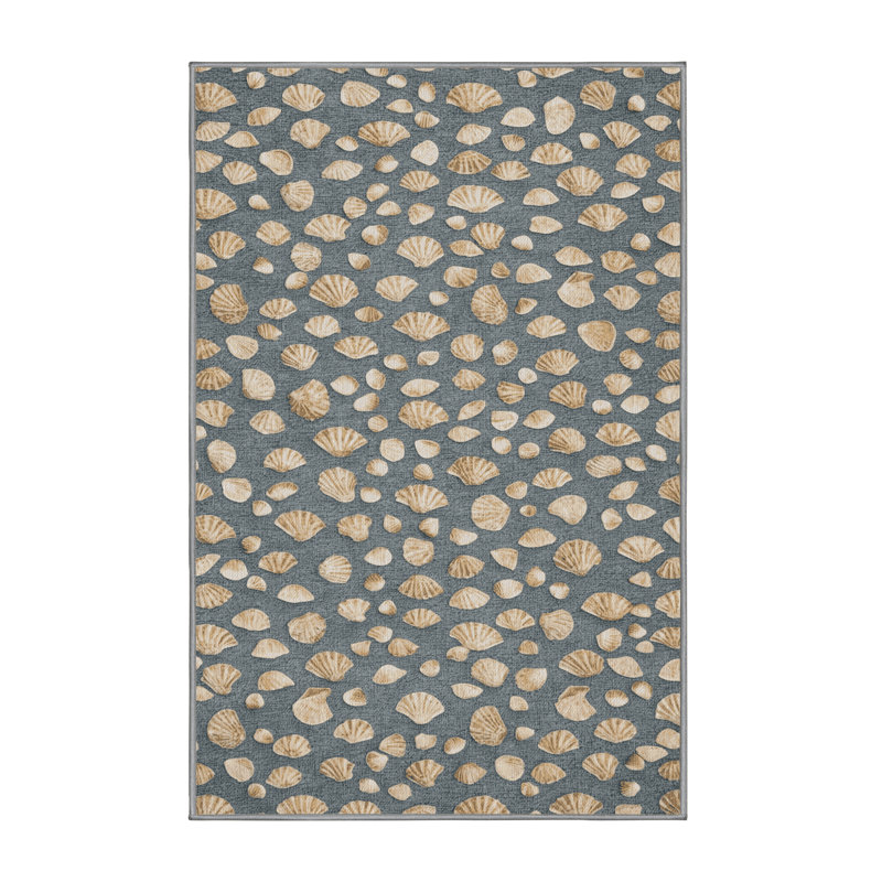 Washable Mini Shell Scatter Coastal Area Rug, Rectangle 5' x 7'