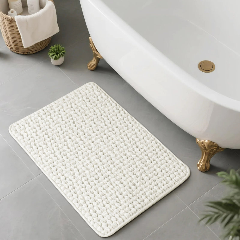 Tapis pour salle de bain en velours côtelé ultra doux et absorbant, Blanc, L 16 po x L 24 po