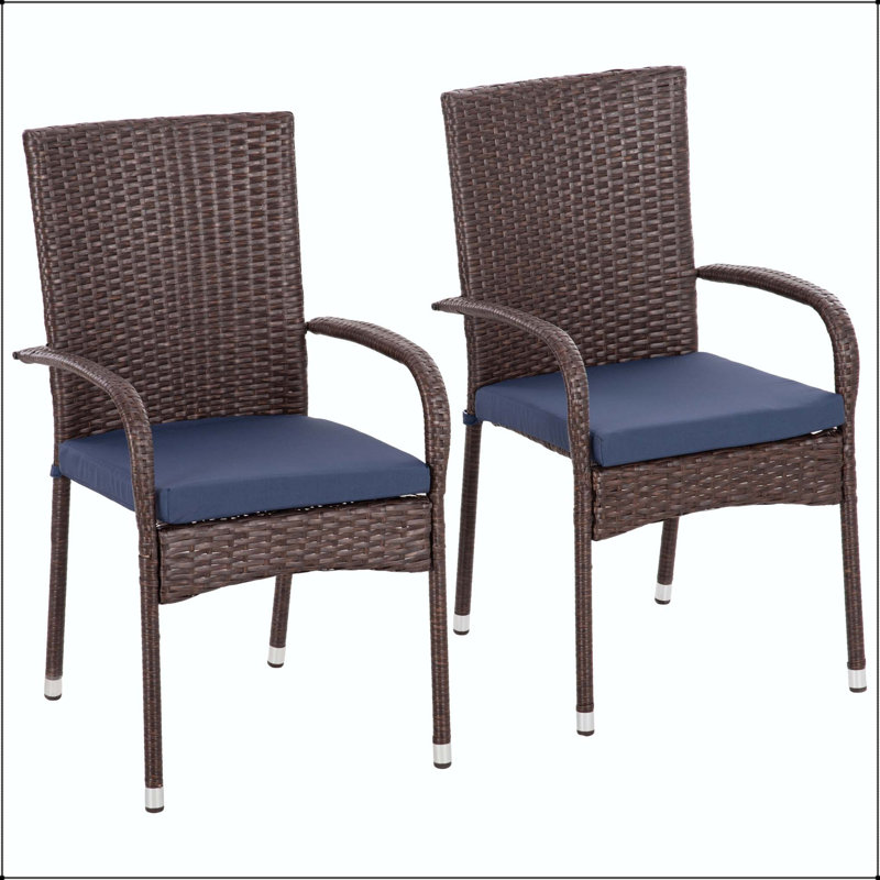 Chaise de salle à manger empilable en rotin avec coussins (ensemble de 2)