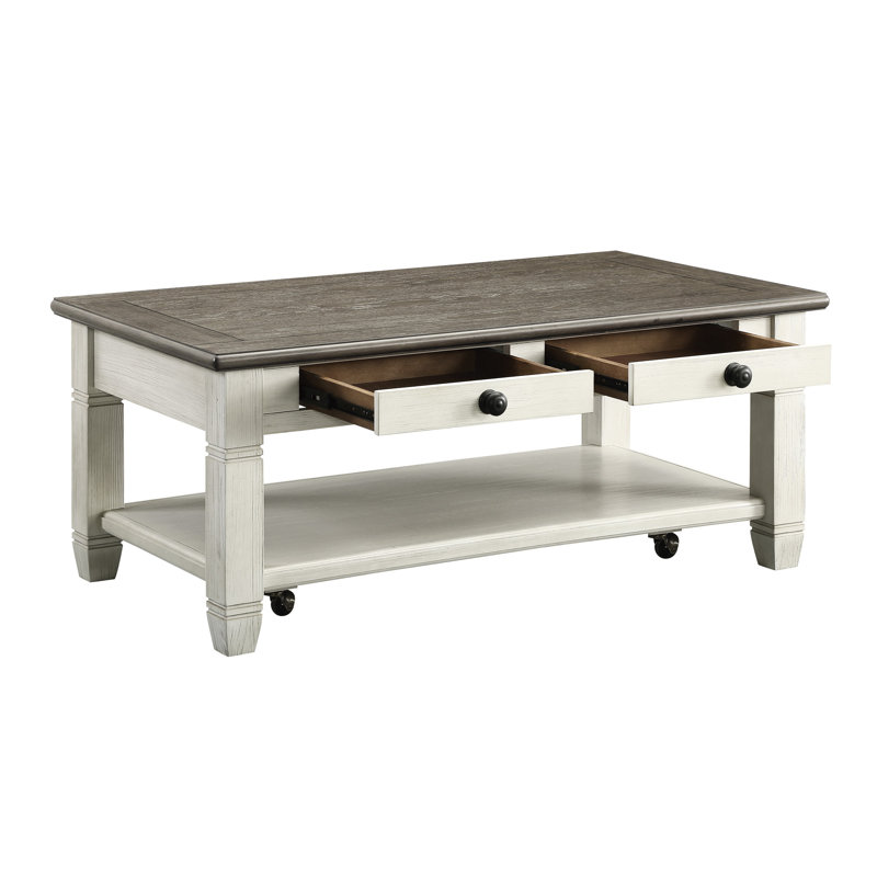 Table rectangulaire à 2 tons en gris et gris antique pour le salon, option fonctionnelle, Blanc antique