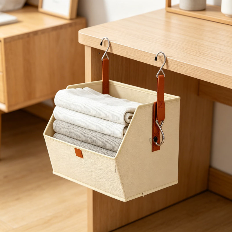 Organisateur de placard suspendu à 4 niveaux, étagères à vêtements peu encombrantes avec bacs de rangement en tissu, système de placard pliable pour chambre à coucher, dortoir, véhicule récréatif, vestiaire, beige