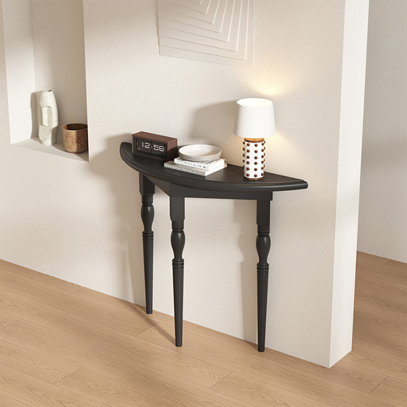 Console demi-cercle en bois massif noir, H 31,5 po x l 47,24 po x P 9,84 po