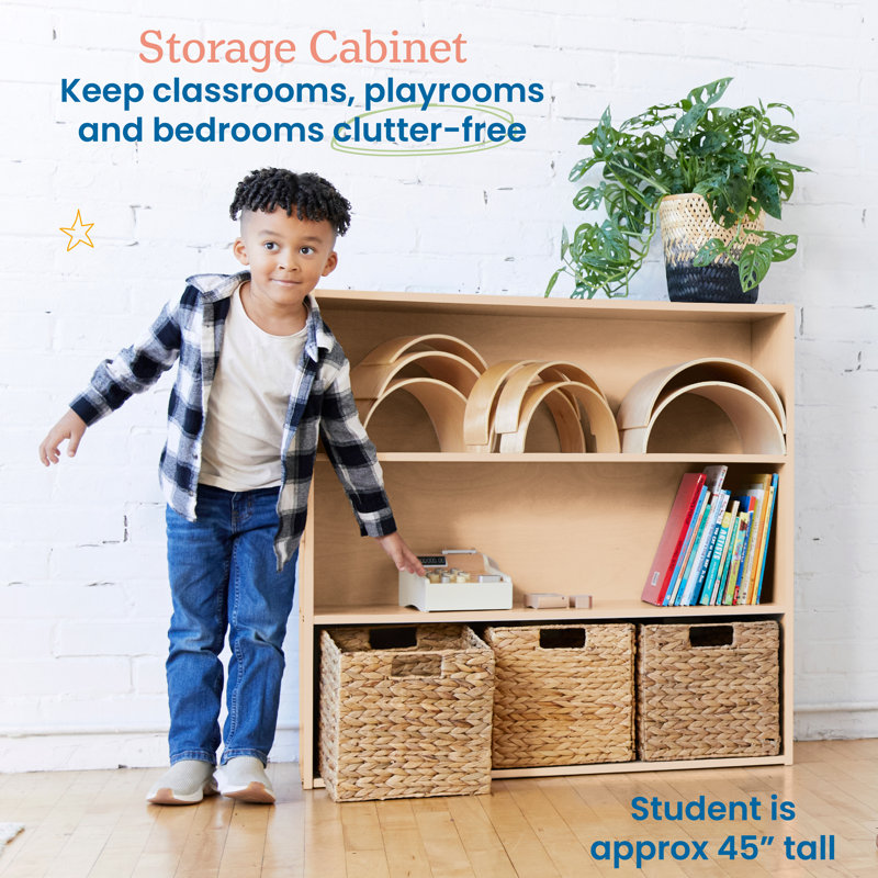 Natural Birch 3-Shelf Kids Storage Cabinet
