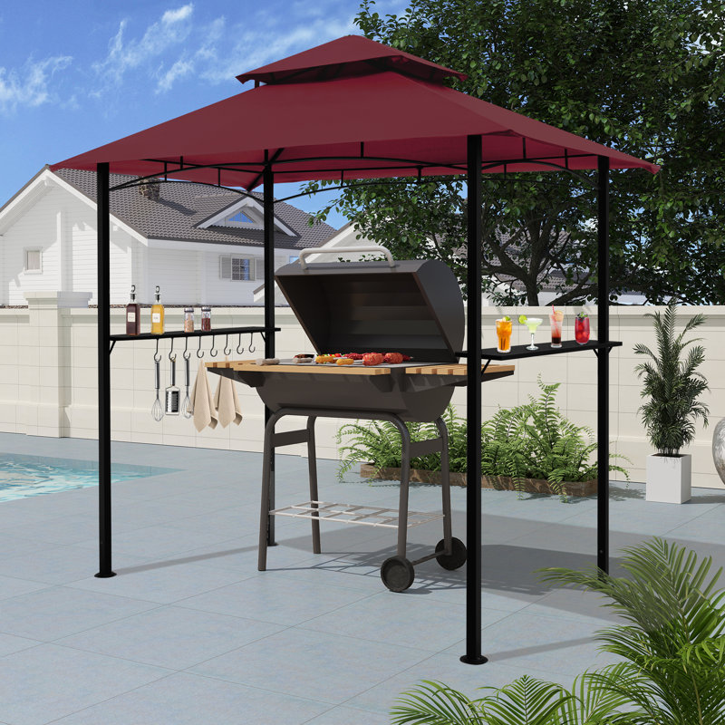 8 FT. W X 5 FT. D Steel Frame Grill Gazebo with Waterproof & Anti-UV Canopy, Burgundy