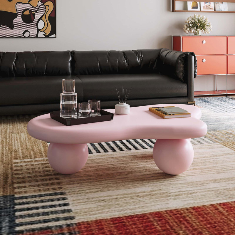 Table basse en forme de nuage avec 3 pieds sphériques, H 11,7 po x l 40 po x P 26,8 po, Rose, Rose