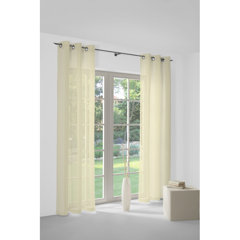 Sunday 82% Polyester And 18% Cotton Semi Sheer Curtain Single Panel, 142cm Width x 405cm Drop, Cream