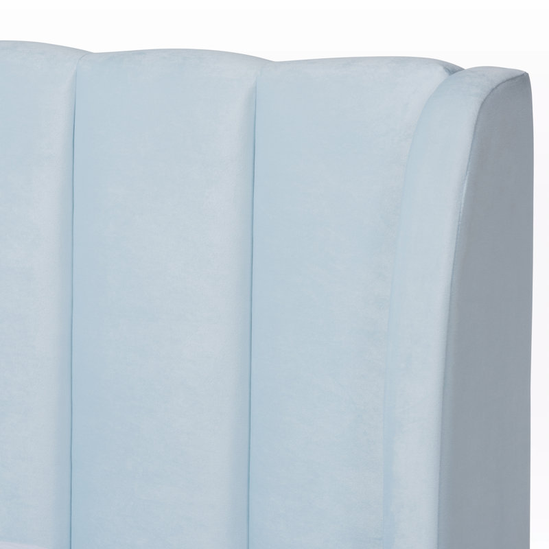 Jacqeuline Upholstered Wingback Bed, Light Blue