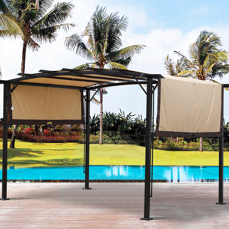 Pavillon de jardin d'extérieur polyvalent 12 x 9 pi - structure en acier, beige avec abat-jour réglable pour les fêtes et les intempéries - pergola, auvent rétractable, jardins