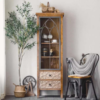 Weathered Aged Style Display Cabinet Bookcase