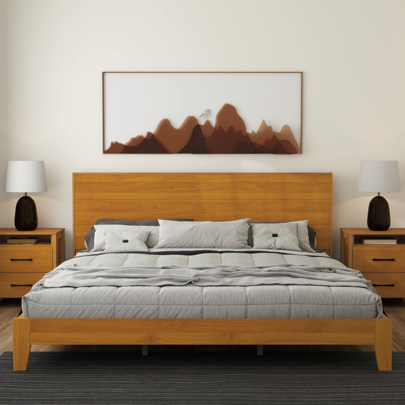 Allyannah Levison Platform Bed With Headboard, King, Amber Walnut