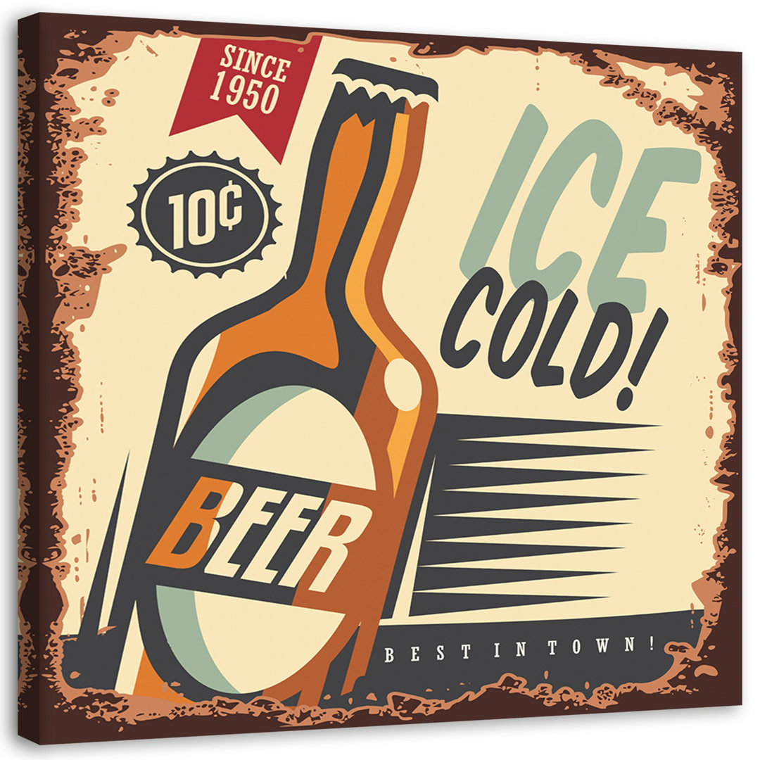 Leinwandbild Retro Cold Beer Sign