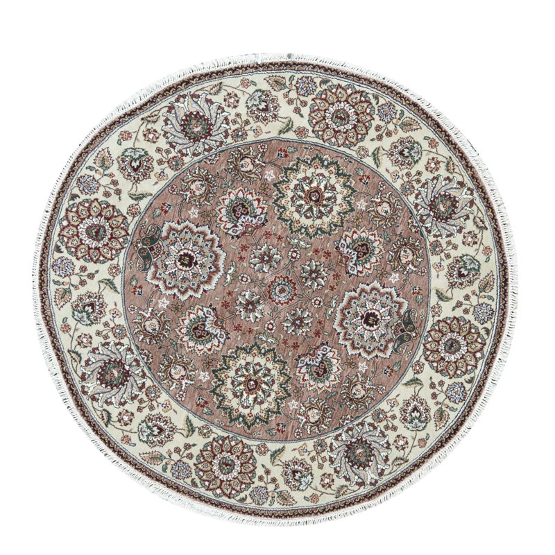 Hand-Knotted High-Quality Brown and Gold Round Area Rug