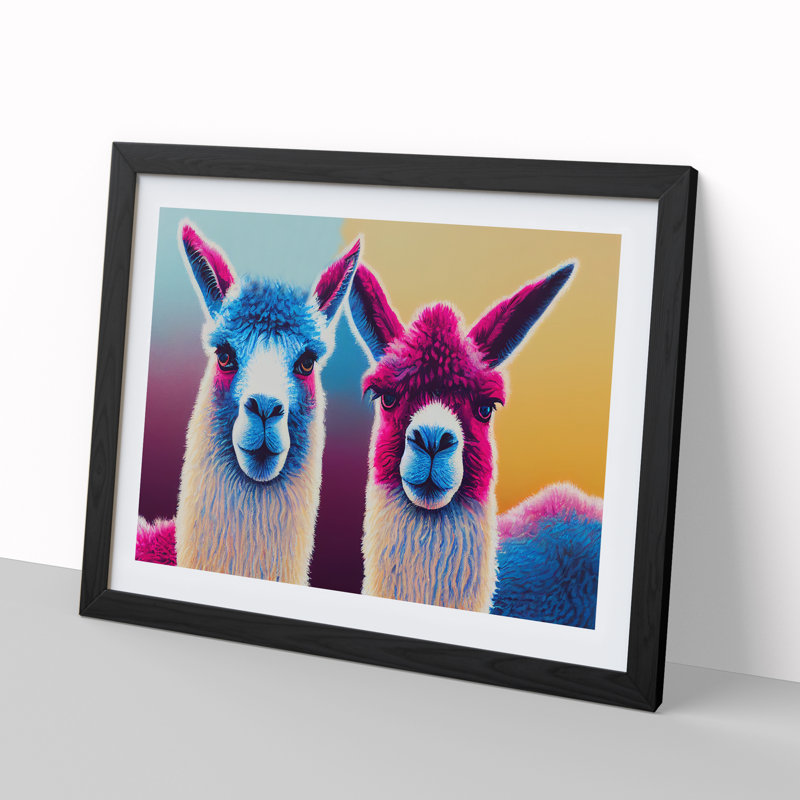 Colourful Llamas Vol.3 - Painting, Black Framed, 25cm H x 34cm W x 2cm D