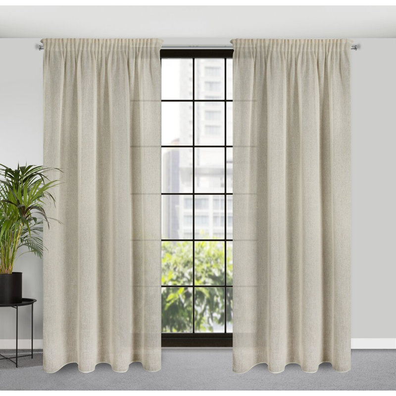 Lowndes 100% Polyester Semi Sheer Curtain Single Panel, Beige