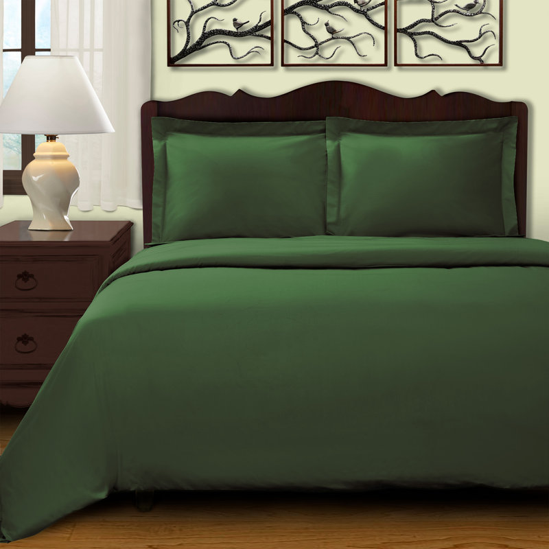 Lunete Egyptian Cotton Blend Modern & Contemporary Duvet Cover Set, Hunter Green