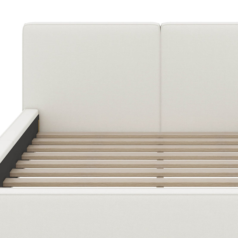 Grand lit tapissier avec base solide, Beige