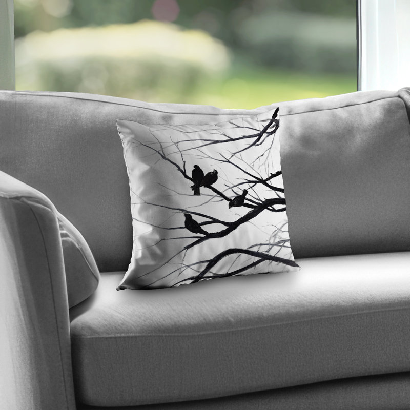 Birds and Branches Silhouette Throw Pillow | Home Decor – Poly Twill Throw Pillow with Insert, Double-Sided Print