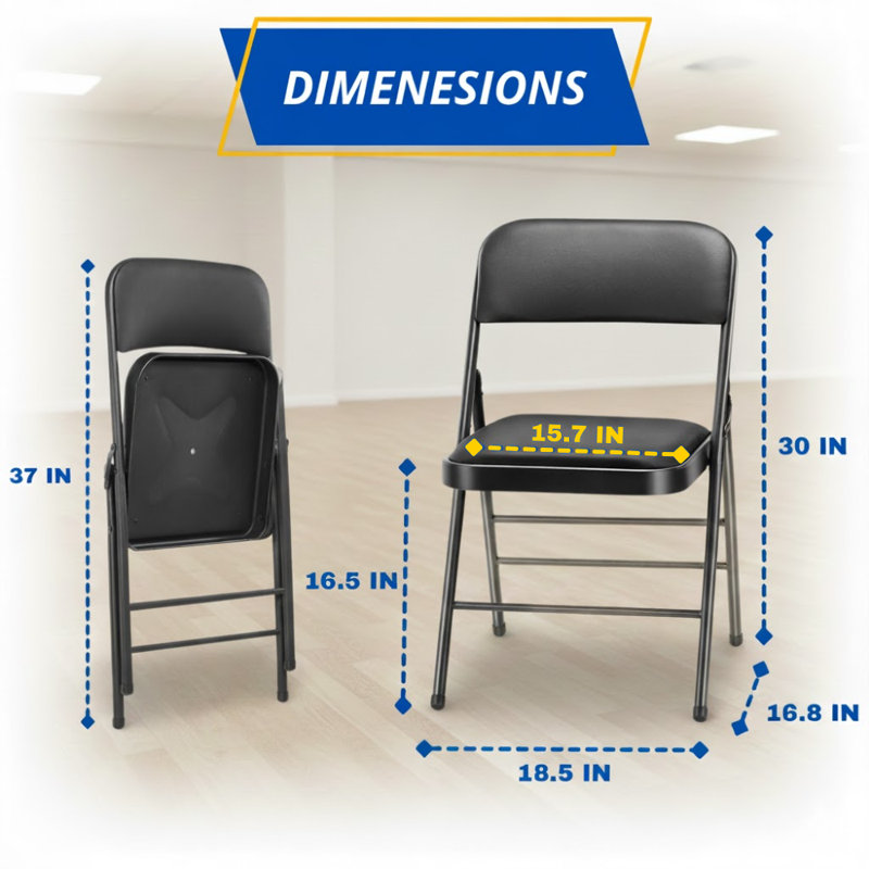 Khael Vinyl Padded Stackable Folding Chair Folding Chair Set, Black