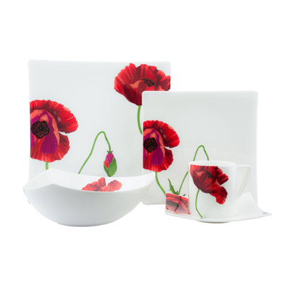 Red Vanilla Summer Sun 20 Piece Dinnerware Set, Service For 4 In White