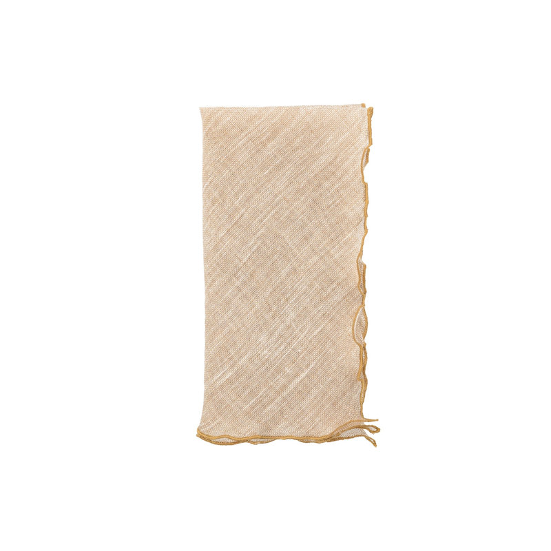 Orange Ruffled Edges 21" Linen Napkin, 4 Set, Beige/Gold