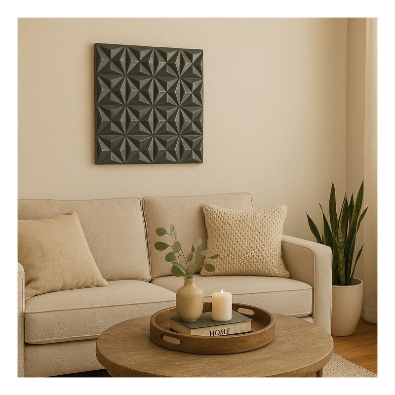 16" x 16" Black Square MDF Wall Decor Panel with Handcrafted Details