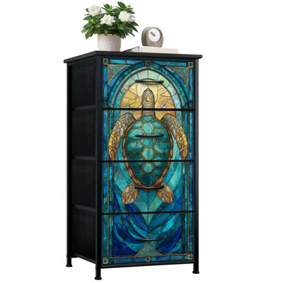 Commode style vitrail Coastal pour la chambre à coucher avec 4 tiroirs de rangement sous l'eau Tortue de mer