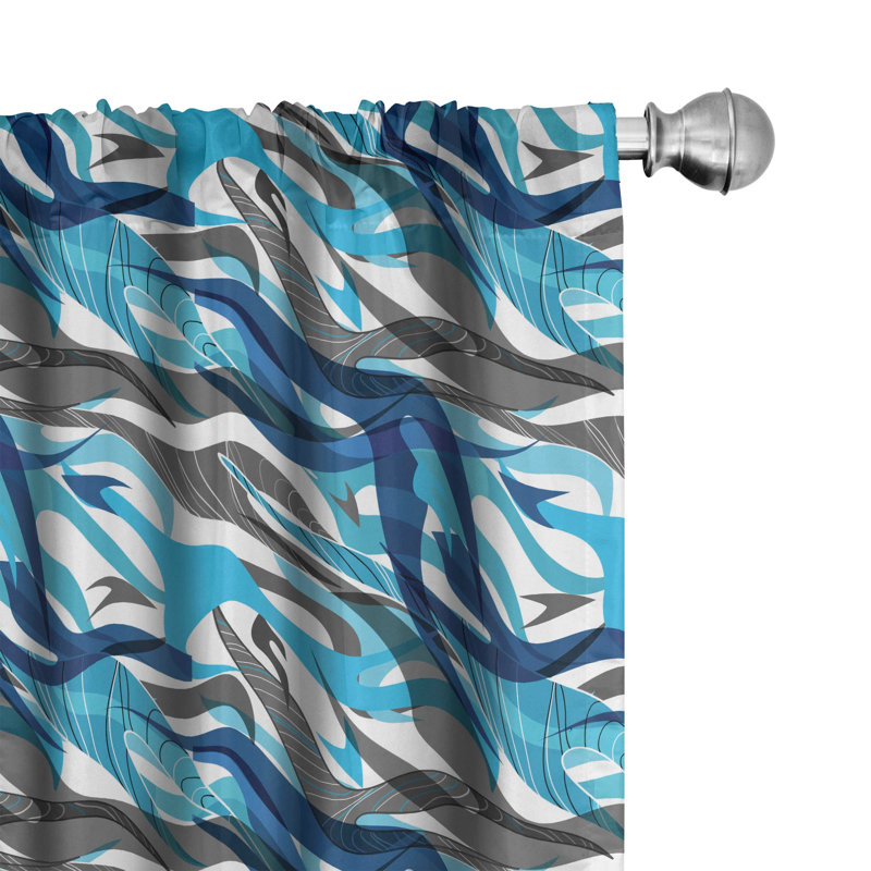 Abstract Curtains, Surreal Expressionism Inspired Image Modern Art Stripes Swirls Waves Trippy, Window Treatments Panel for Living Room Bedroom Decor, Grey Blue White Semi-Sheer Rod Pocket Sliding Panel