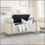 Élégant banc de rangement rembourré en lin avec accoudoirs cylindriques et pieds en fer pour le couloir du salon, beige-129931508