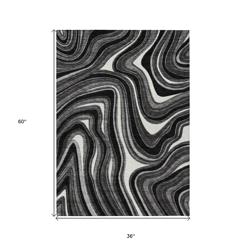 Tapis intérieur gris lavable abstrait 3 pi x 5 pi