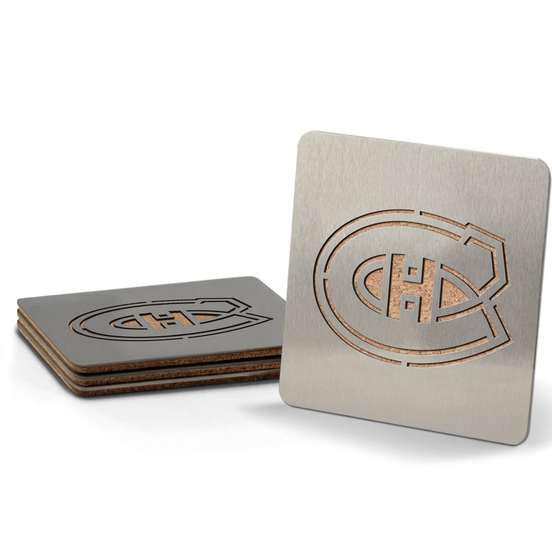 Stainless Steel Square 4 Piece Coaster Set With Holder (Set of 4) YouTheFan NHL