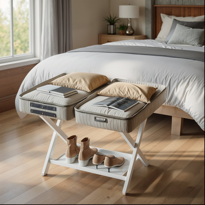 Porte-bagages, ensemble de 2, support de valise pliable avec tablette de rangement, pour chambre d'amis, hôtel, chambre à coucher, robuste, peut supporter jusqu'à 131 lb