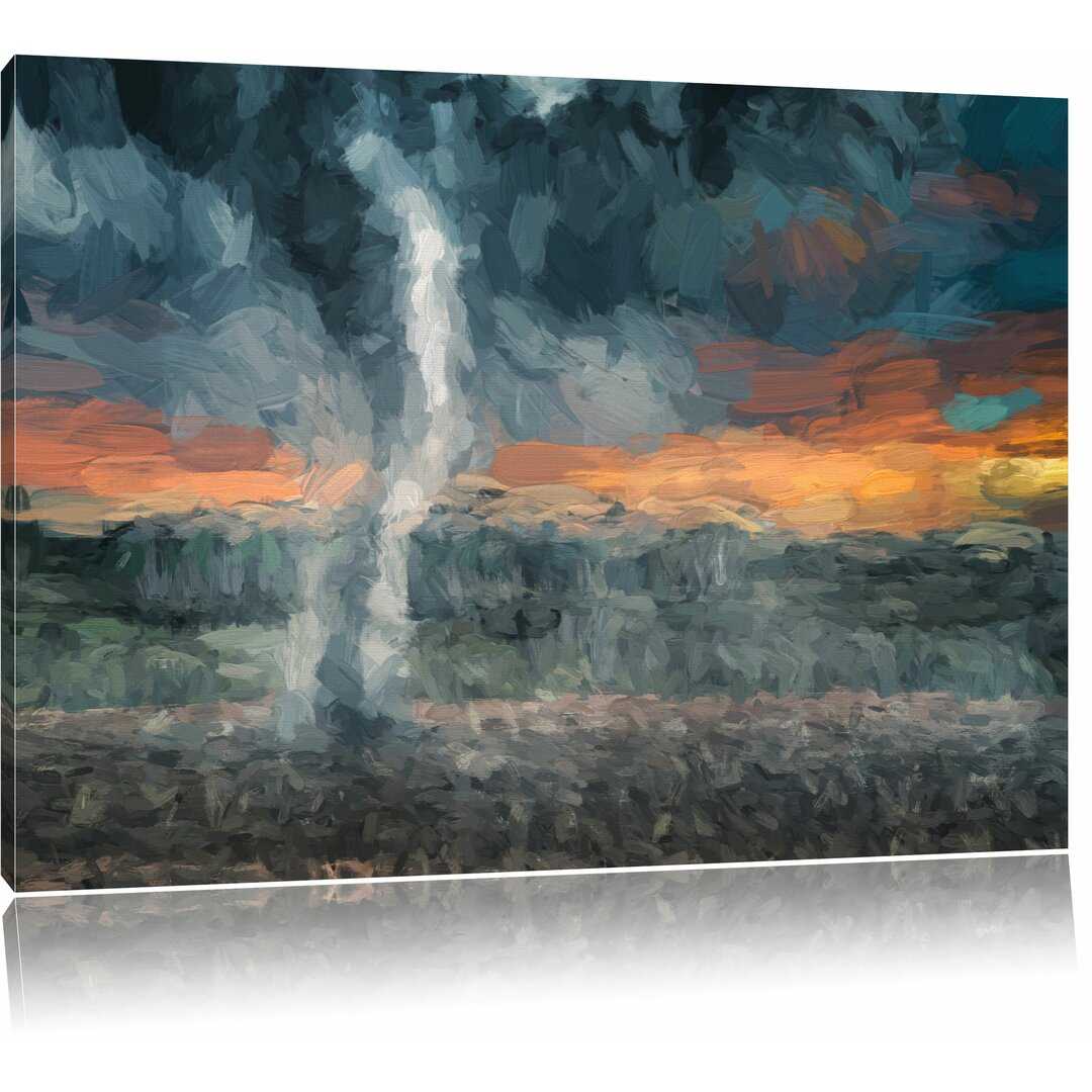 Leinwandbild "Schwarzer Tornado auf dem Feld", Grafikdruck