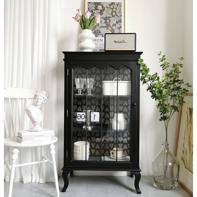 Présentoir 45,08 "en bois massif noir standard et armoires en porcelaine