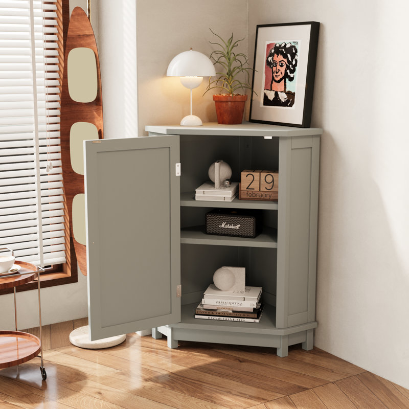 Modern Triangle Corner Storage Cabinet With Adjustable Shelves, Gray