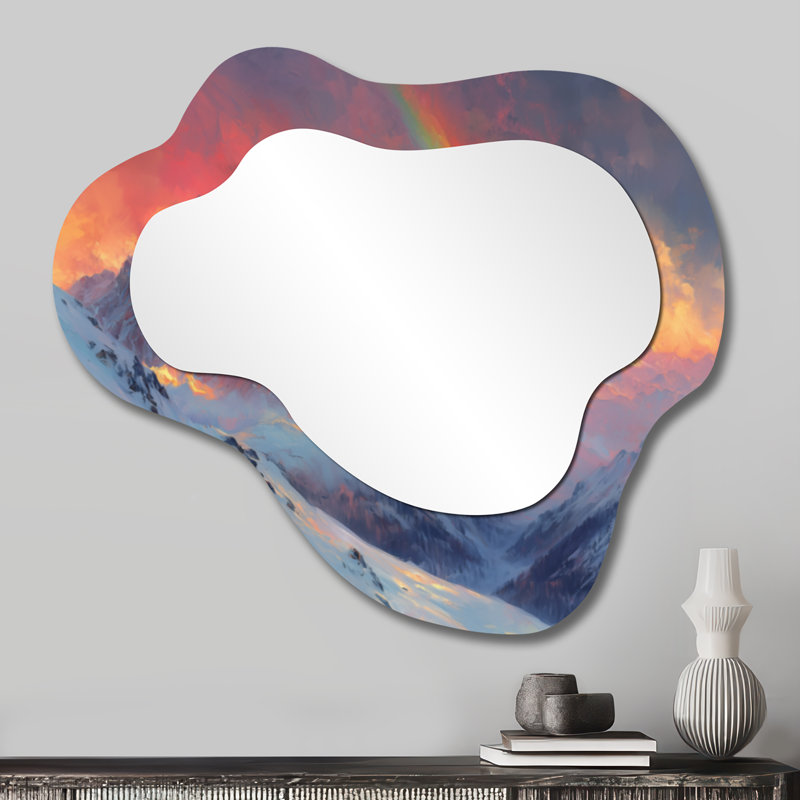 Rainbow Over The Snowy Peaks I - Rainbow Cloud Decorative Wall Mirror, Traditional Vanity Mirror, Printed on Metal, 25" x 28"