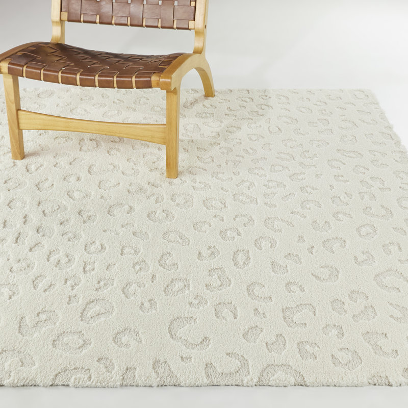 Adiansingh Leopard Print Machine Woven Cream/White Rug, Rectangle 80 x 150cm